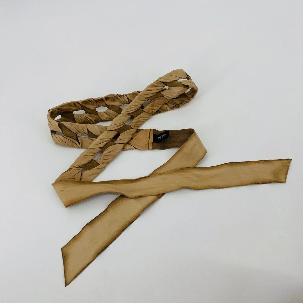 Post & Co Belt Womens OS Tan Handmade Leather Braided Tie Waist